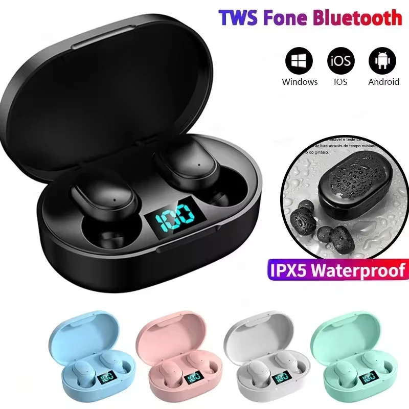 אוזניות אלחוטיות E6S Bluetooth TWS עם מיקרופון בצבע שחור