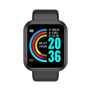 שעון חכם 116Plus Y68 שחור עם מסך דיגיטלי המציג דופק וכושר