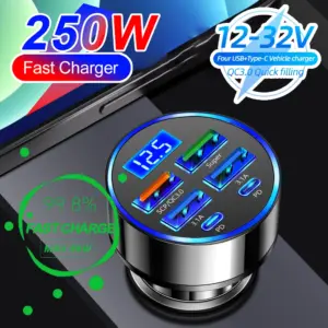 מטען לרכב 66-250W PD QC3.0 טעינה מהירה אחת עד שש מתאמי מצת ל